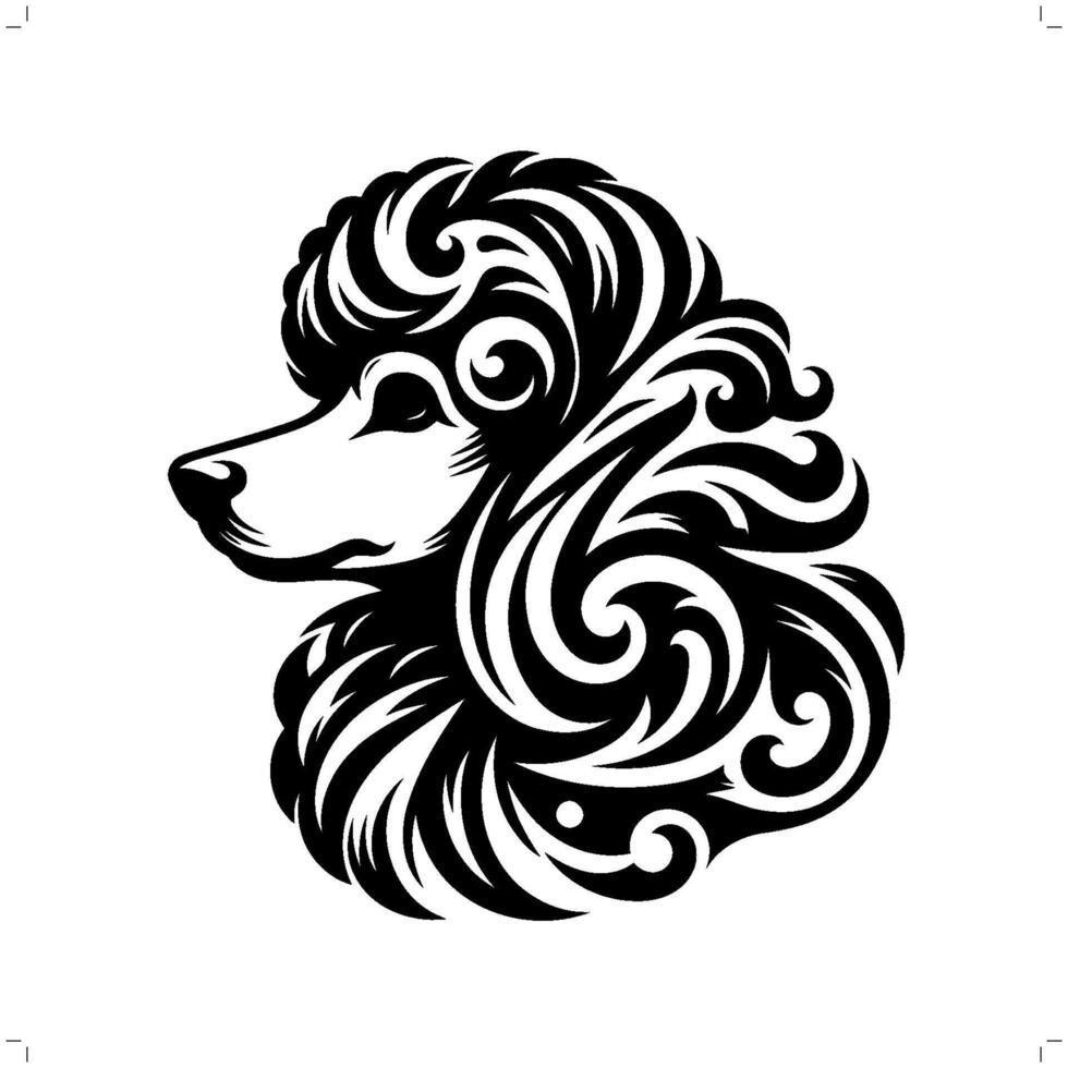 Poodle dog in modern tribal tattoo, abstract line art of animals, minimalist contour. vector