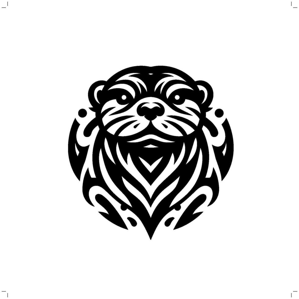 otter in modern tribal tattoo, abstract line art of animals, minimalist contour. vector