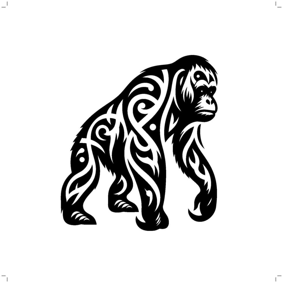 orangutan in modern tribal tattoo, abstract line art of animals, minimalist contour. vector