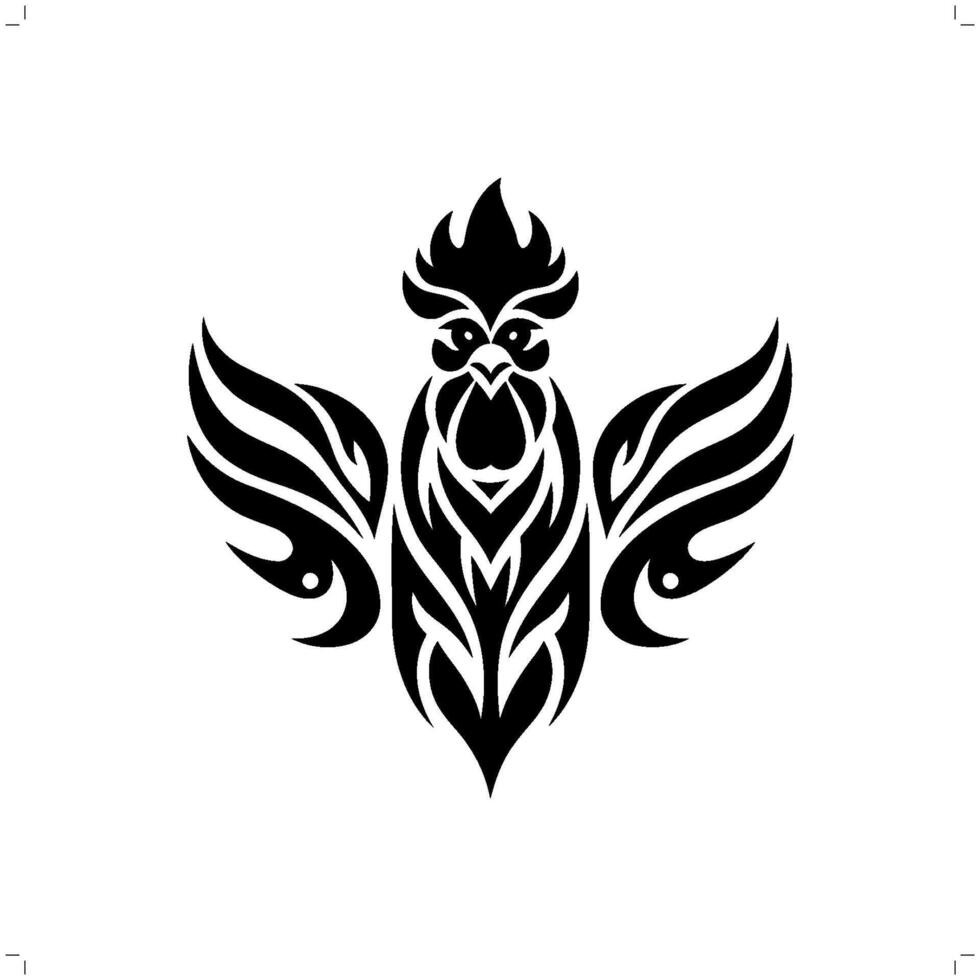 rooster, chicken in modern tribal tattoo, abstract line art of animals, minimalist contour. vector
