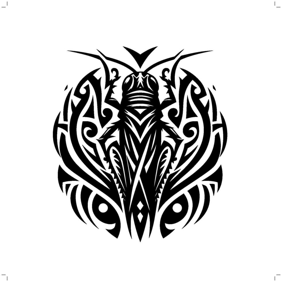 Grasshopper in modern tribal tattoo, abstract line art of animals, minimalist contour. vector