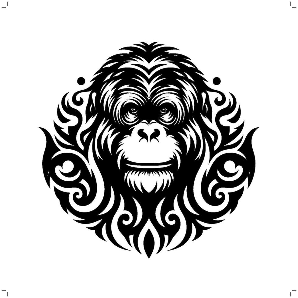orangutan in modern tribal tattoo, abstract line art of animals, minimalist contour. vector