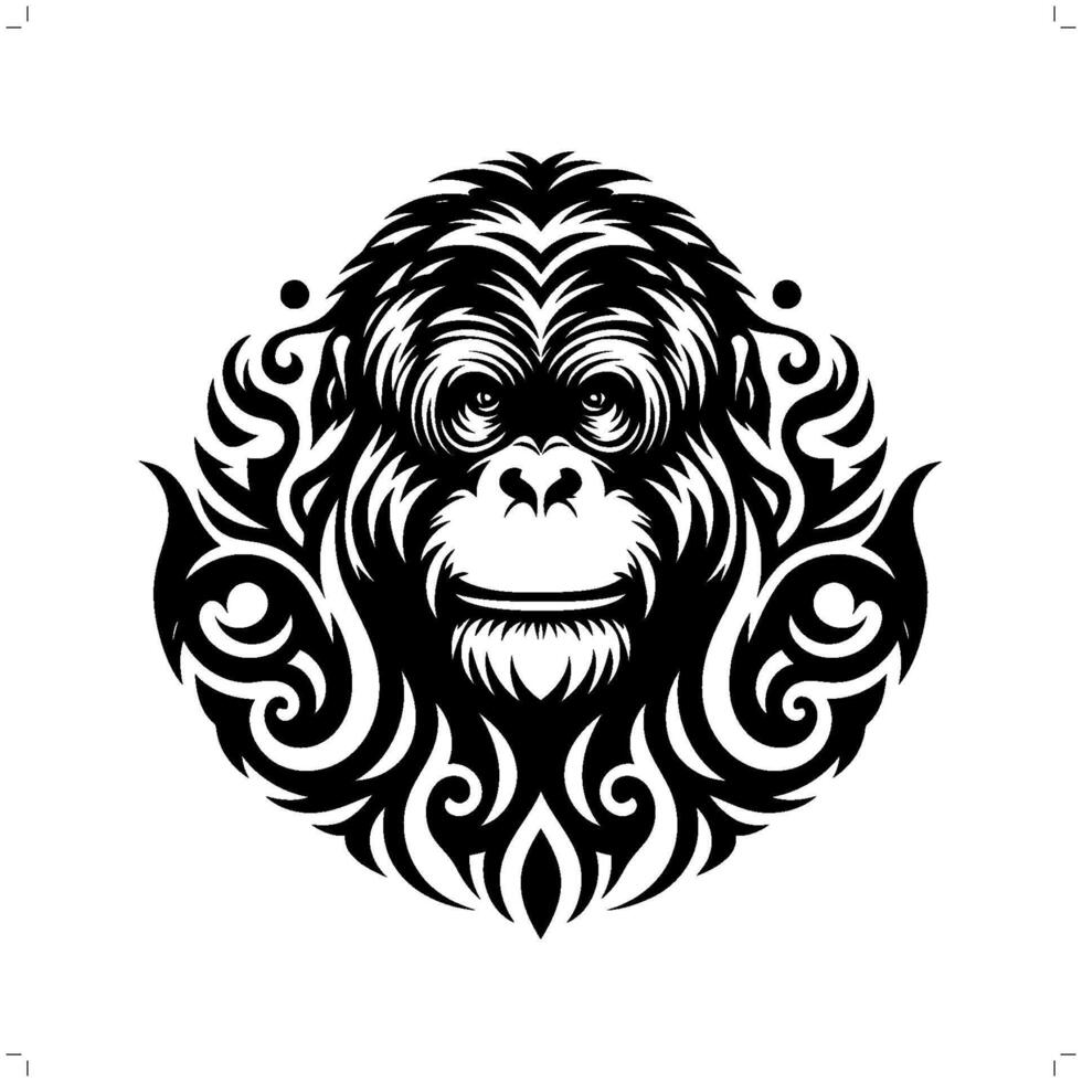 orangután en moderno tribal tatuaje, resumen línea Arte de animales, minimalista contorno. vector