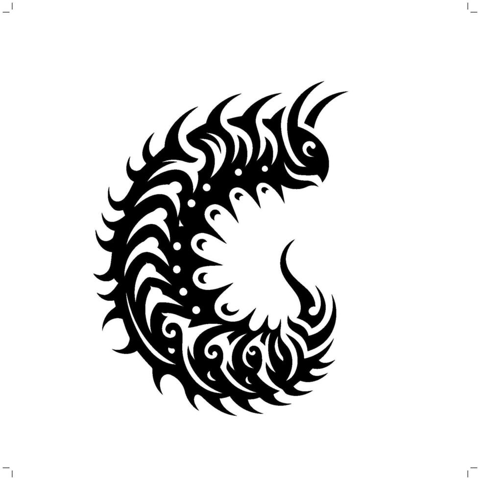 Caterpillar in modern tribal tattoo, abstract line art of animals, minimalist contour. vector