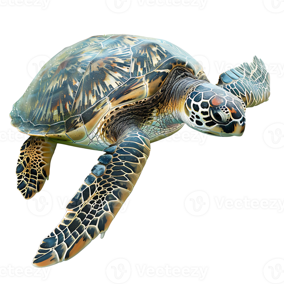 Sea turtle swimming on isolated transparent background png
