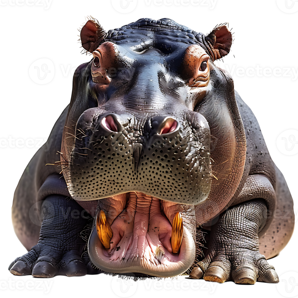 Happy hippopotamus face shot on isolated transparent background png