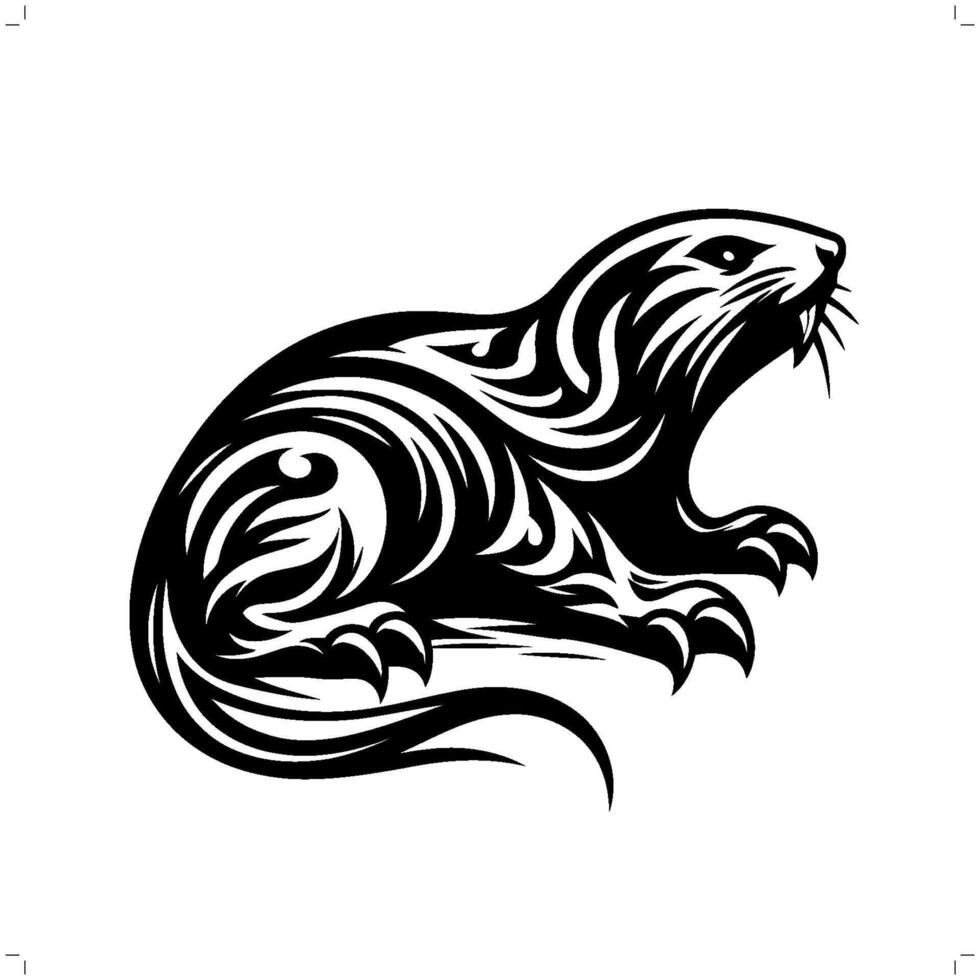 mole in modern tribal tattoo, abstract line art of animals, minimalist contour. vector