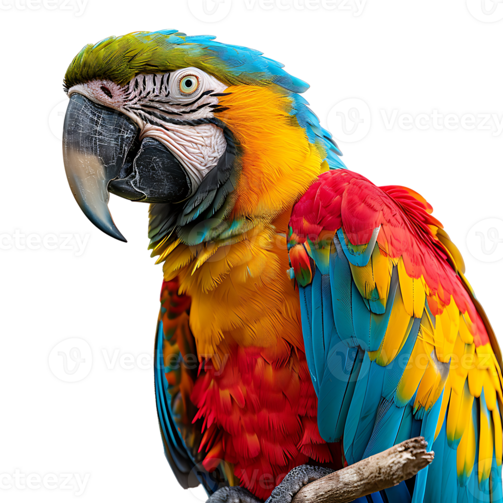 Macaw parrot on a branch on isolated transparent background png