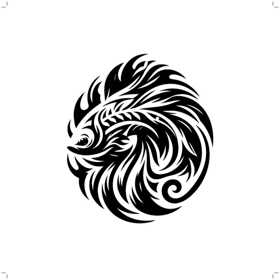 Betta Fish in modern tribal tattoo, abstract line art of animals, minimalist contour. vector