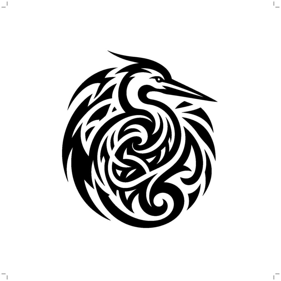 heron in modern tribal tattoo, abstract line art of animals, minimalist contour. vector