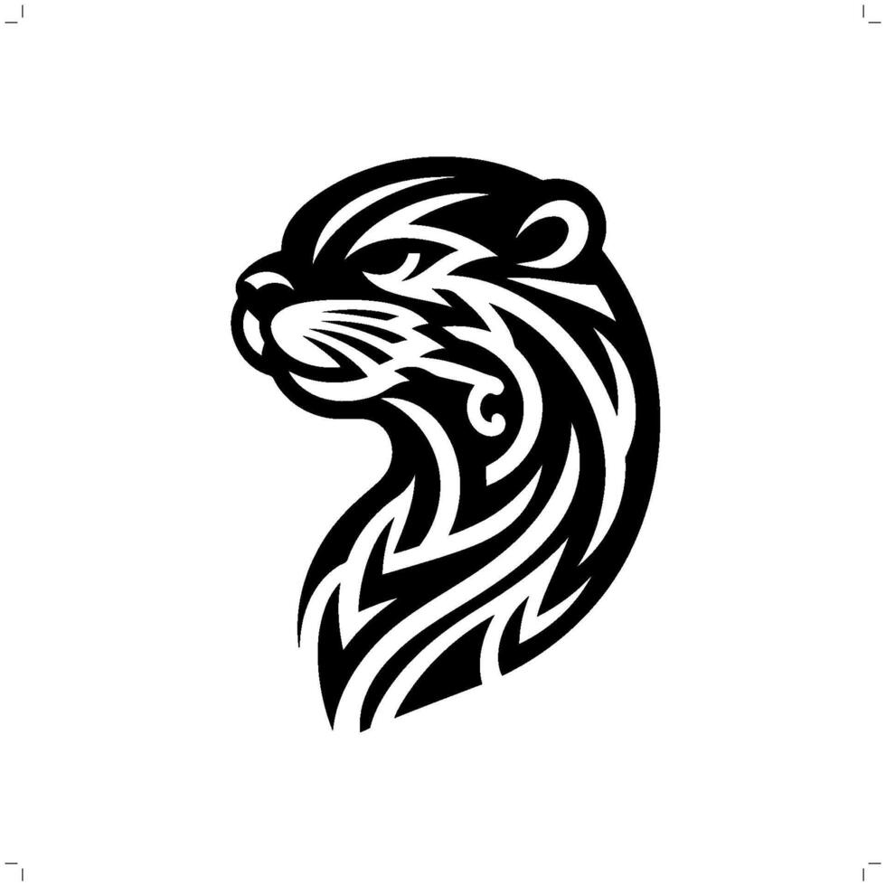 otter in modern tribal tattoo, abstract line art of animals, minimalist contour. vector