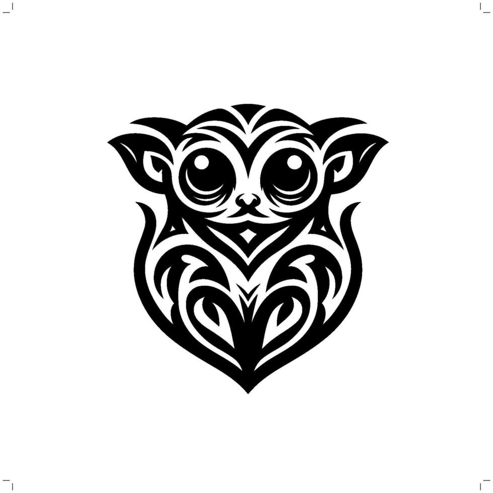 Tarsier monkey in modern tribal tattoo, abstract line art of animals, minimalist contour. vector