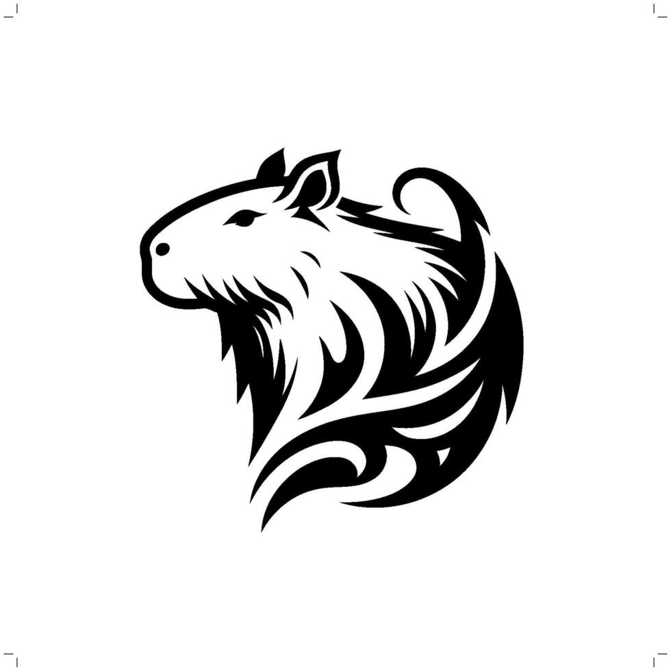 Capybara in modern tribal tattoo, abstract line art of animals, minimalist contour. vector