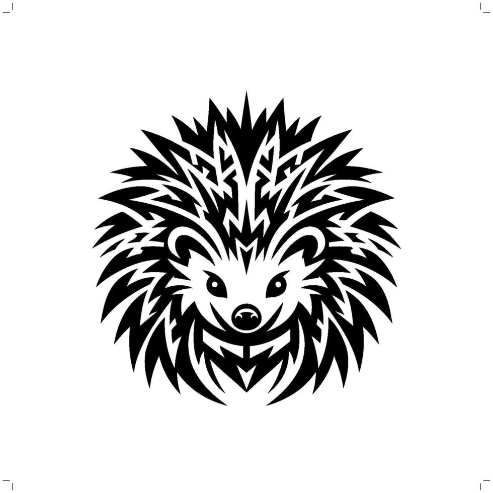 porcupine , hedgehog in modern tribal tattoo, abstract line art of animals, minimalist contour. vector