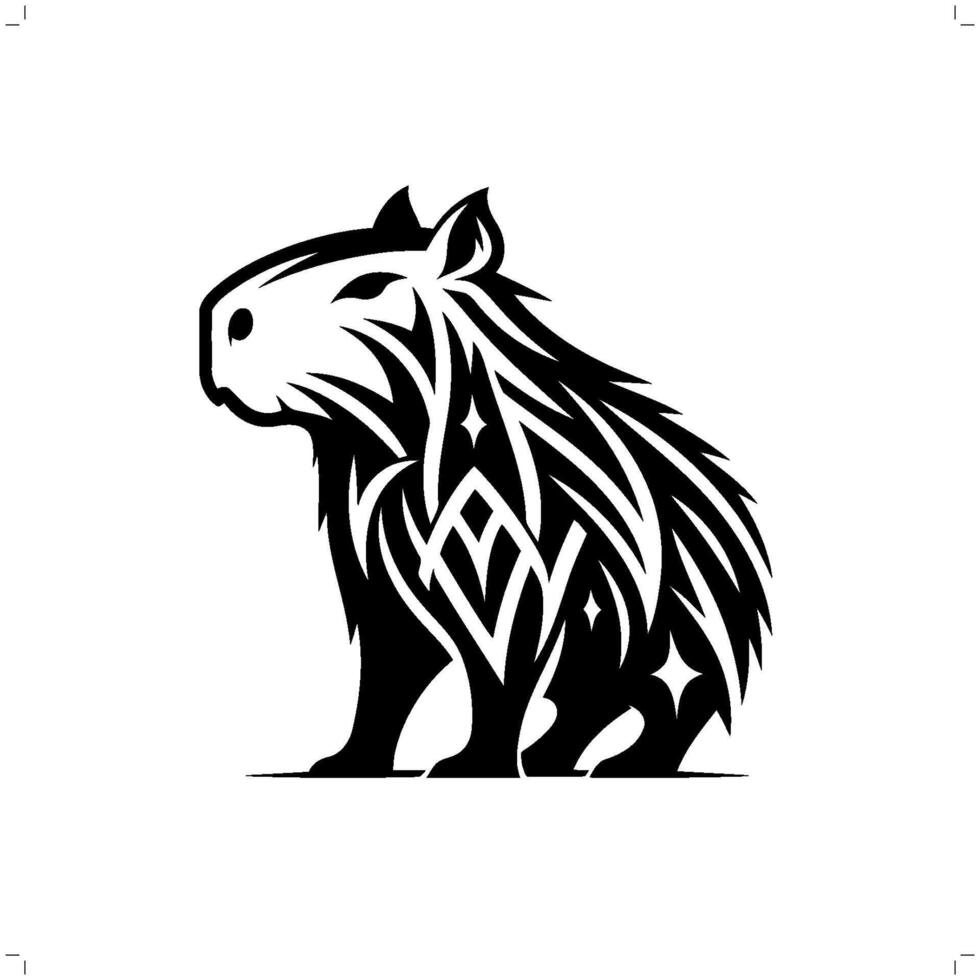 Capybara in modern tribal tattoo, abstract line art of animals, minimalist contour. vector