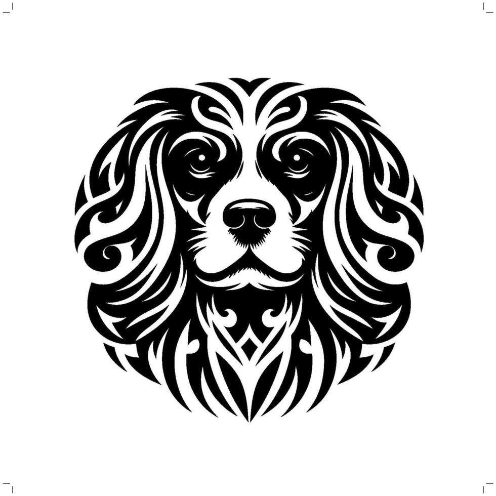 Cavalier Spaniel dog in modern tribal tattoo, abstract line art of animals, minimalist contour. vector