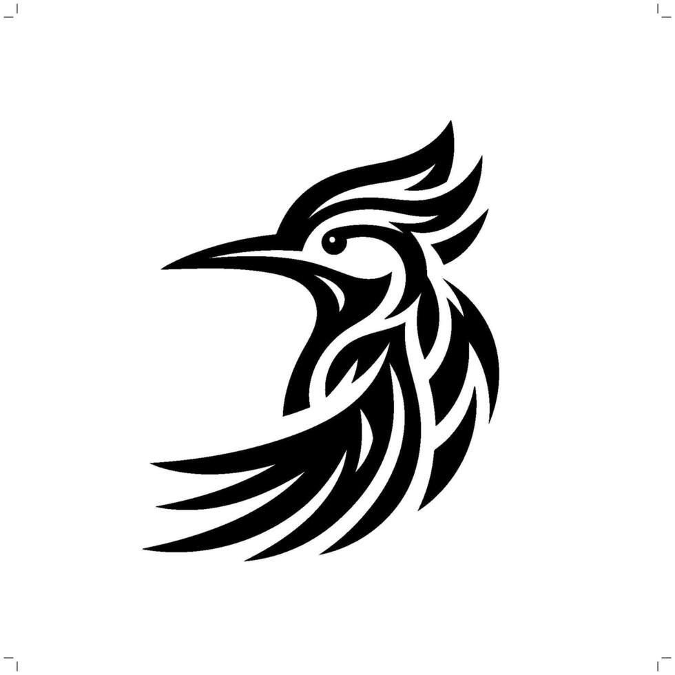 Woodpecker in modern tribal tattoo, abstract line art of animals, minimalist contour. vector