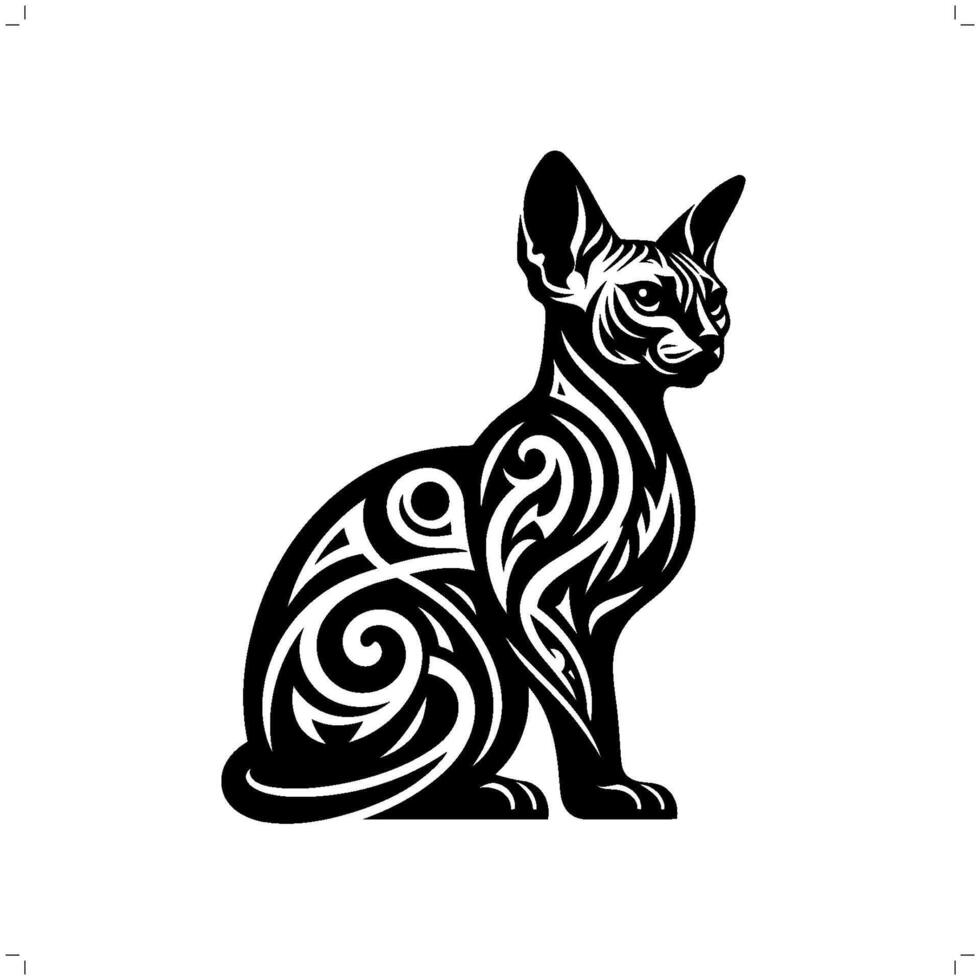 Sphynx cat in modern tribal tattoo, abstract line art of animals, minimalist contour. vector