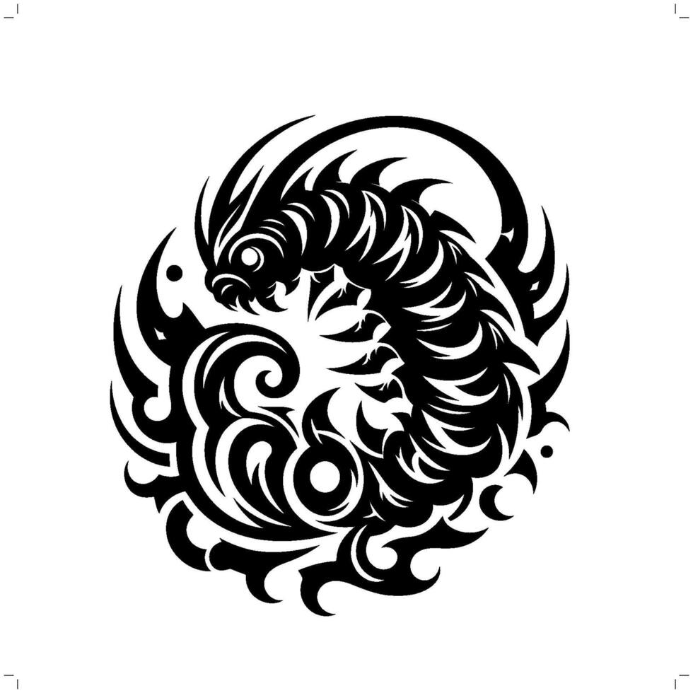 centipede in modern tribal tattoo, abstract line art of animals, minimalist contour. vector