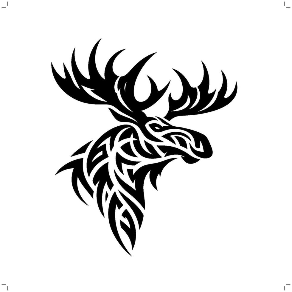 Reindeer, moose in modern tribal tattoo, abstract line art of animals, minimalist contour. vector