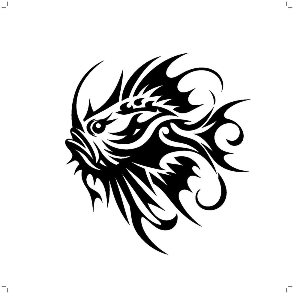 Anglerfish in modern tribal tattoo, abstract line art of animals, minimalist contour. vector
