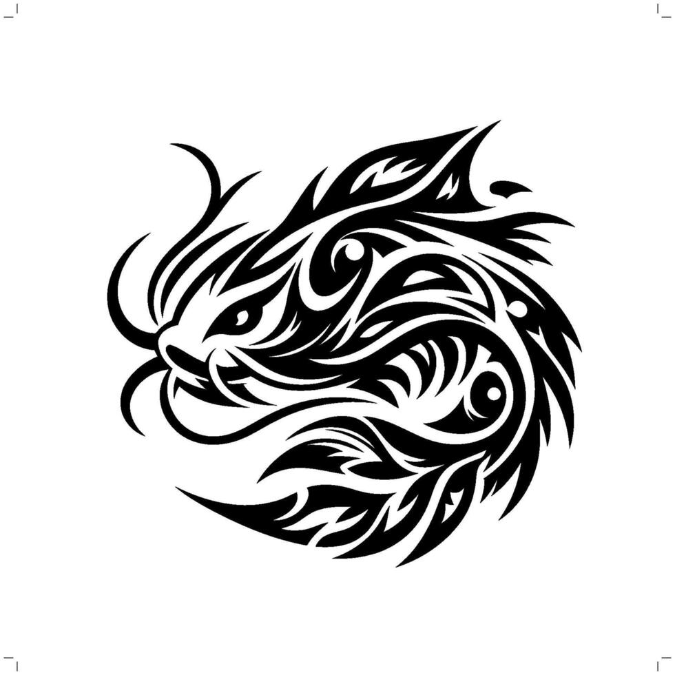 Catfish in modern tribal tattoo, abstract line art of animals, minimalist contour. vector