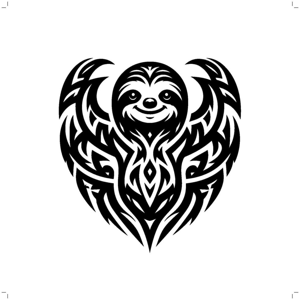 Sloth in modern tribal tattoo, abstract line art of animals, minimalist contour. vector