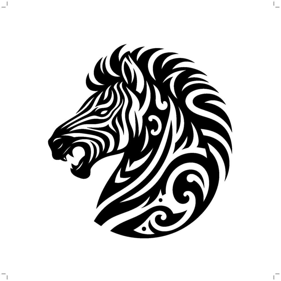 Zebra in modern tribal tattoo, abstract line art of animals, minimalist contour. vector