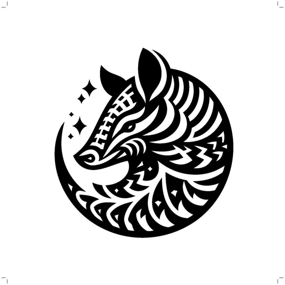 Armadillo , pangolin in modern tribal tattoo, abstract line art of animals, minimalist contour. vector