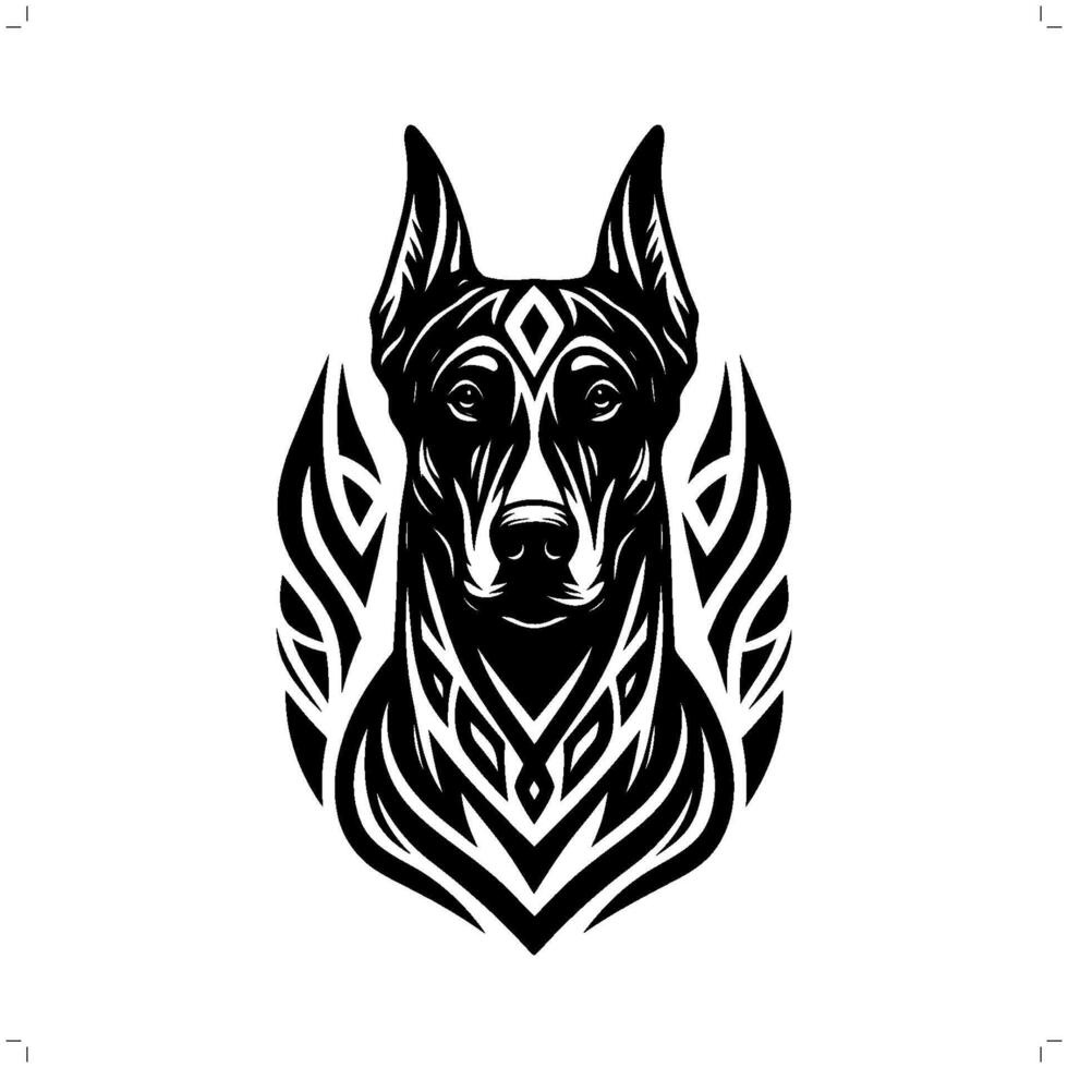Doberman dog in modern tribal tattoo, abstract line art of animals, minimalist contour. vector