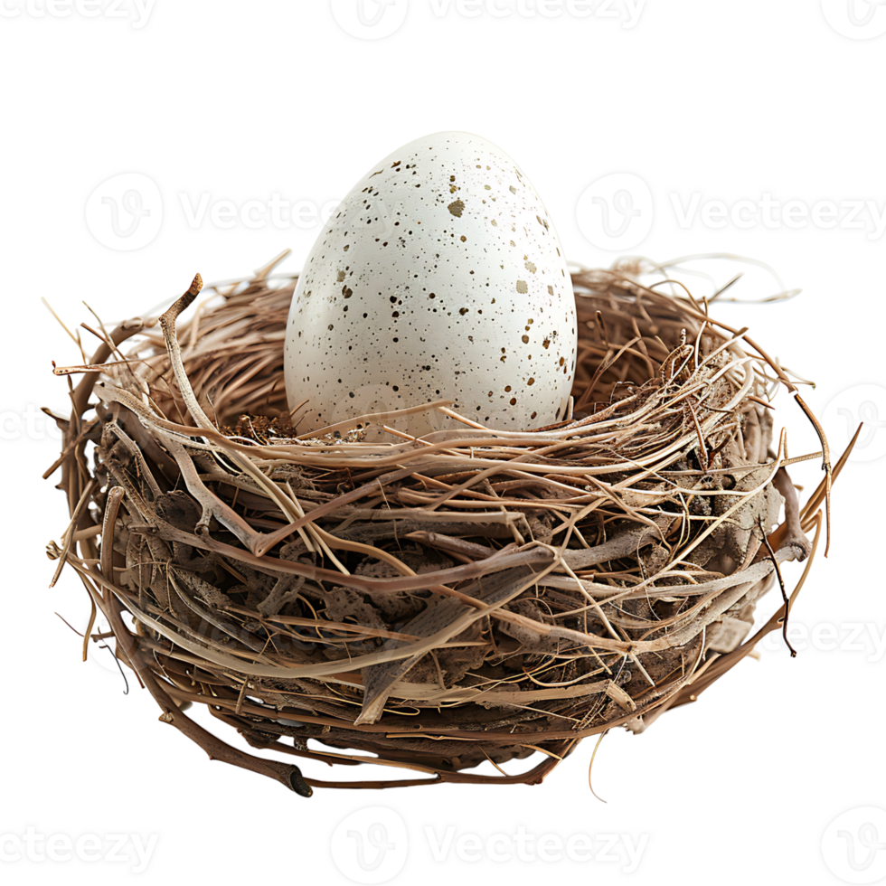 Bird nest with an egg on isolated transparent background png