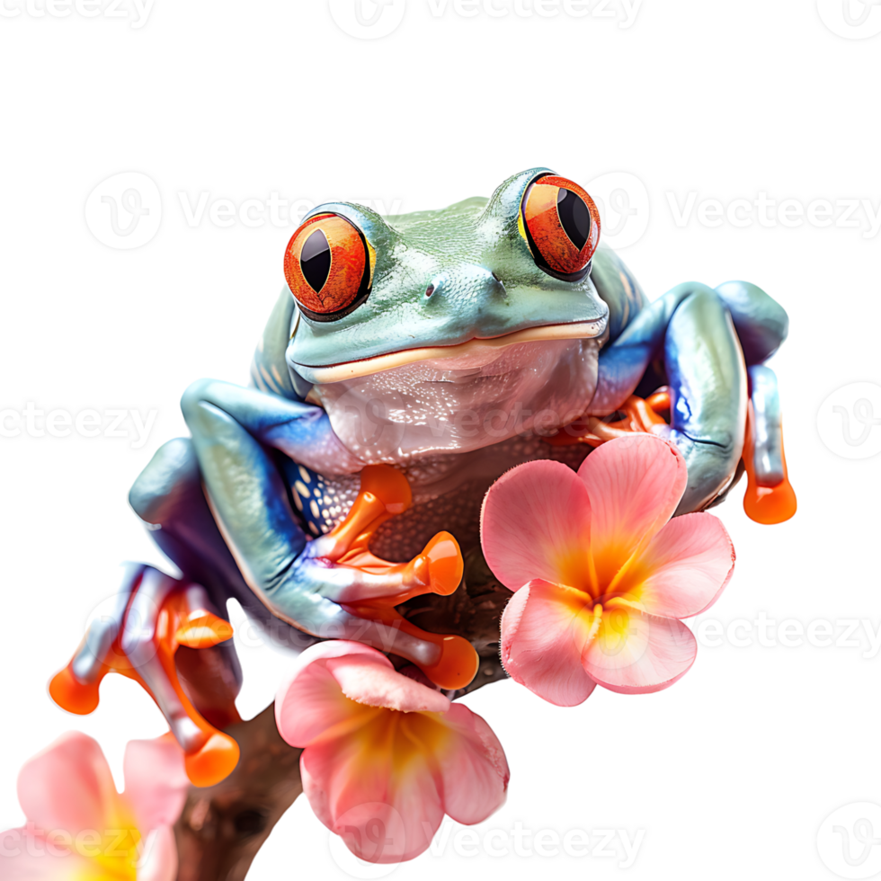 dumpy frog on flower tree on isolated transparent background png