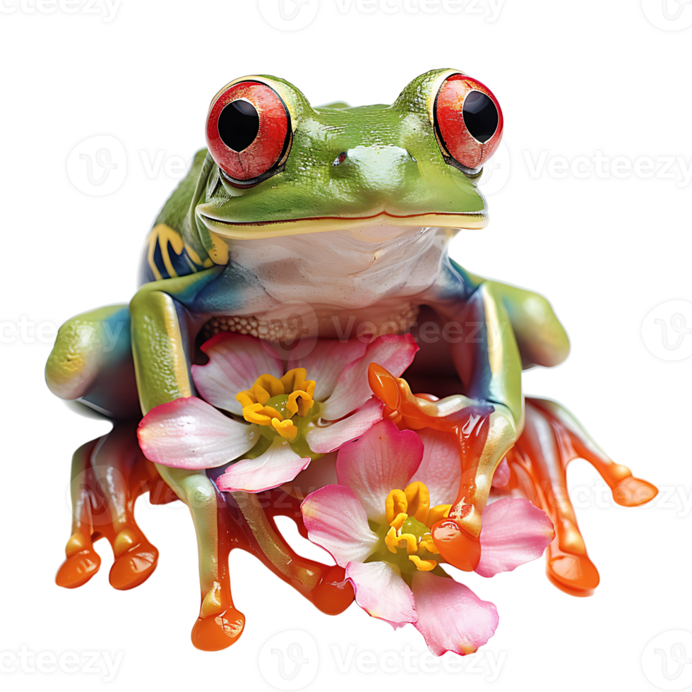 dumpy frog on flower tree on isolated transparent background png