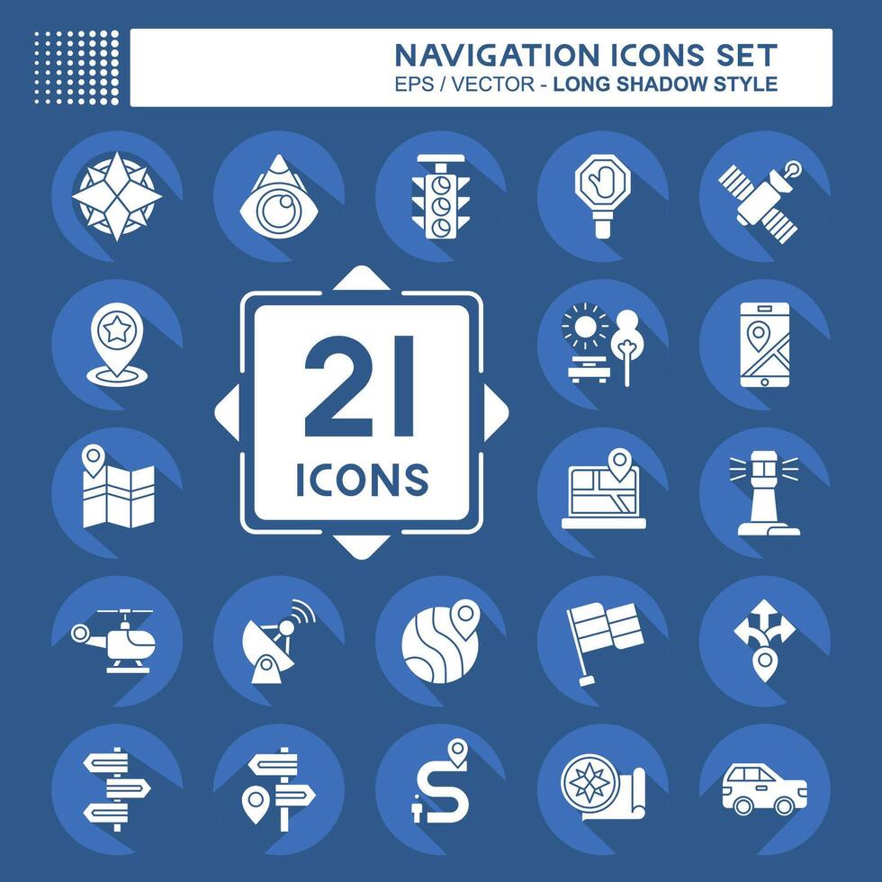 Icon Set Navigation. related to Holiday symbol. long shadow style. simple design illustration vector