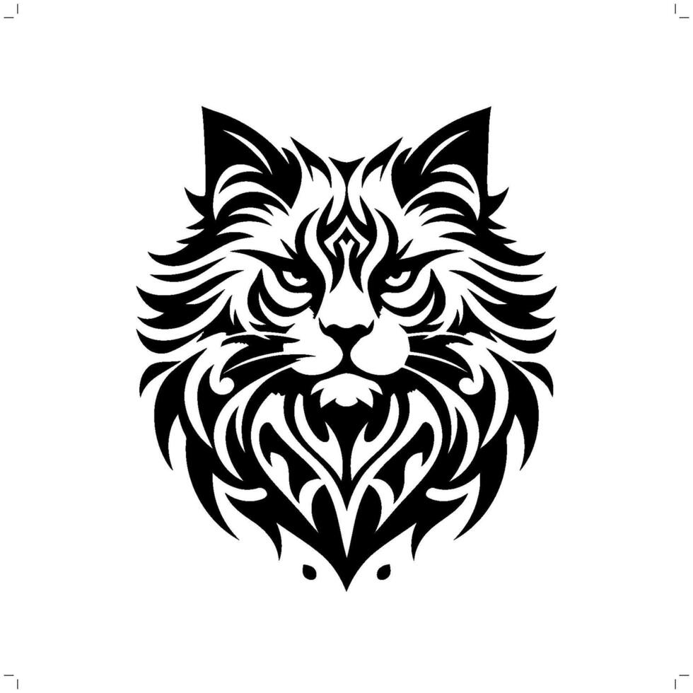 persa, muñeca de trapo gato en moderno tribal tatuaje, resumen línea Arte de animales, minimalista contorno. vector