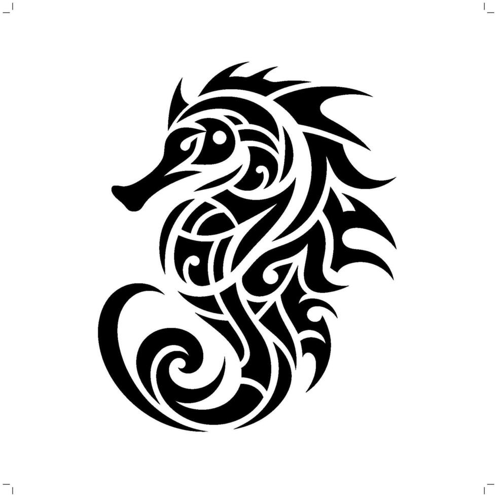 Seahorse in modern tribal tattoo, abstract line art of animals, minimalist contour. vector