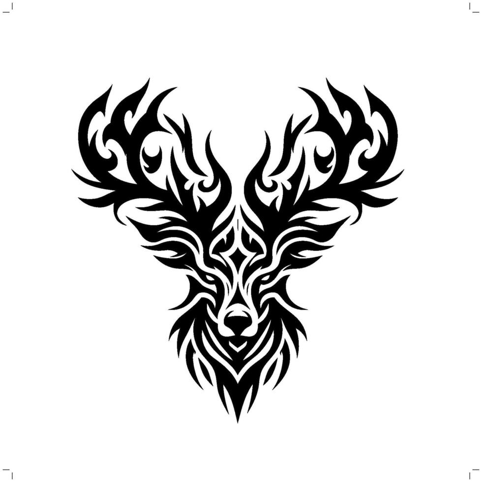 Reindeer, moose in modern tribal tattoo, abstract line art of animals, minimalist contour. vector