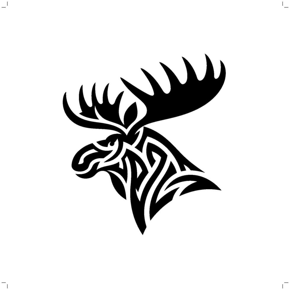 Reindeer, moose in modern tribal tattoo, abstract line art of animals, minimalist contour. vector