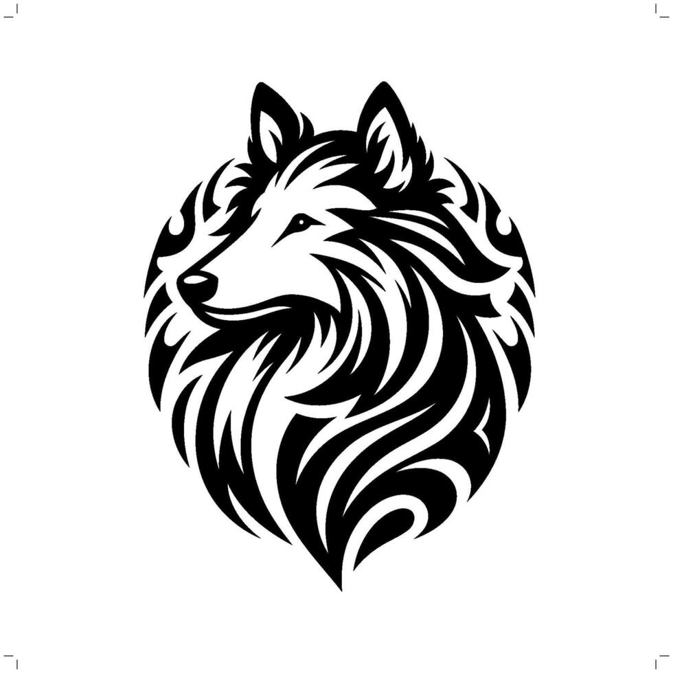 collie dog in modern tribal tattoo, abstract line art of animals, minimalist contour. vector