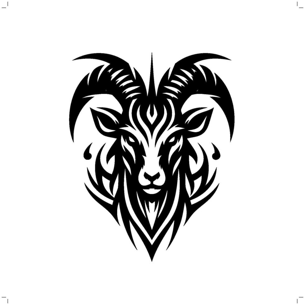 Goat, sheep in modern tribal tattoo, abstract line art of animals, minimalist contour. vector