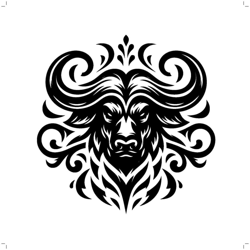 Bison , buffalo in modern tribal tattoo, abstract line art of animals, minimalist contour. vector