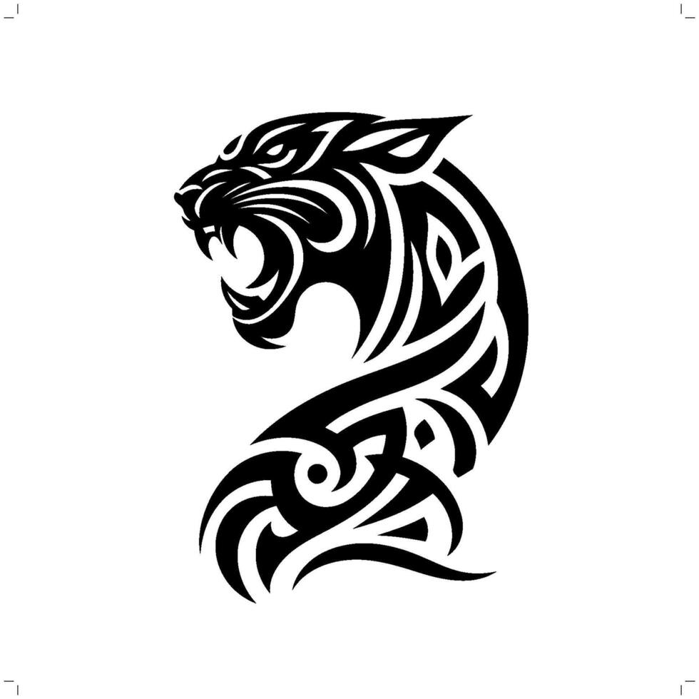 jaguar, leopard, panther in modern tribal tattoo, abstract line art of animals, minimalist contour. vector