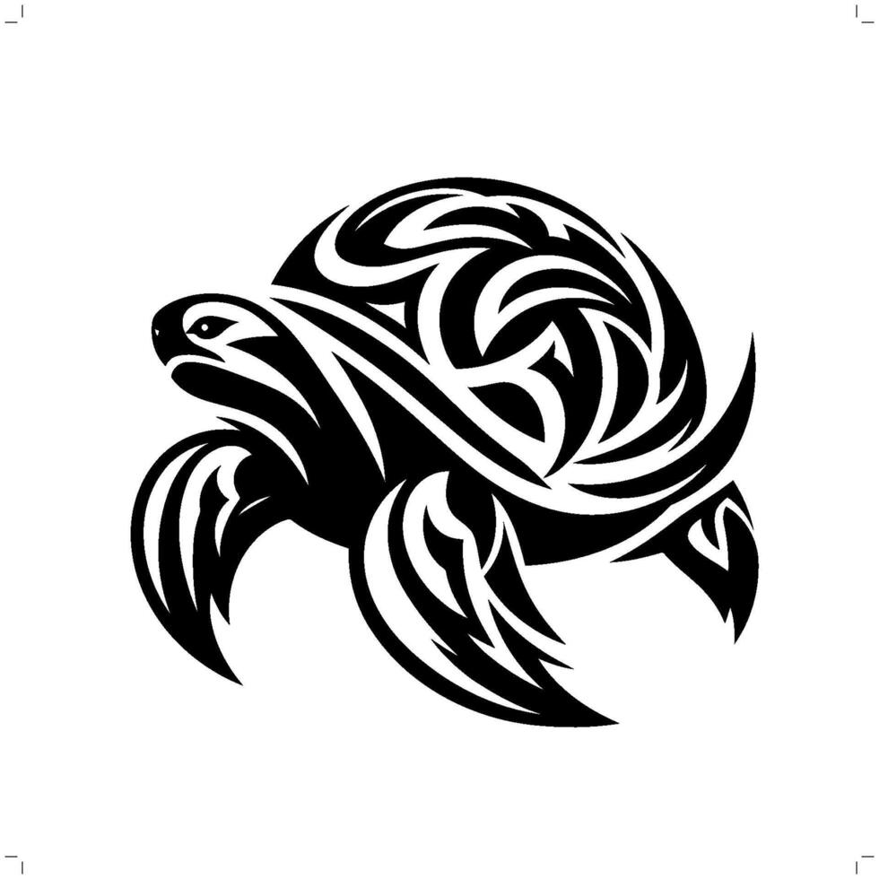 sea turtle in modern tribal tattoo, abstract line art of animals, minimalist contour. vector