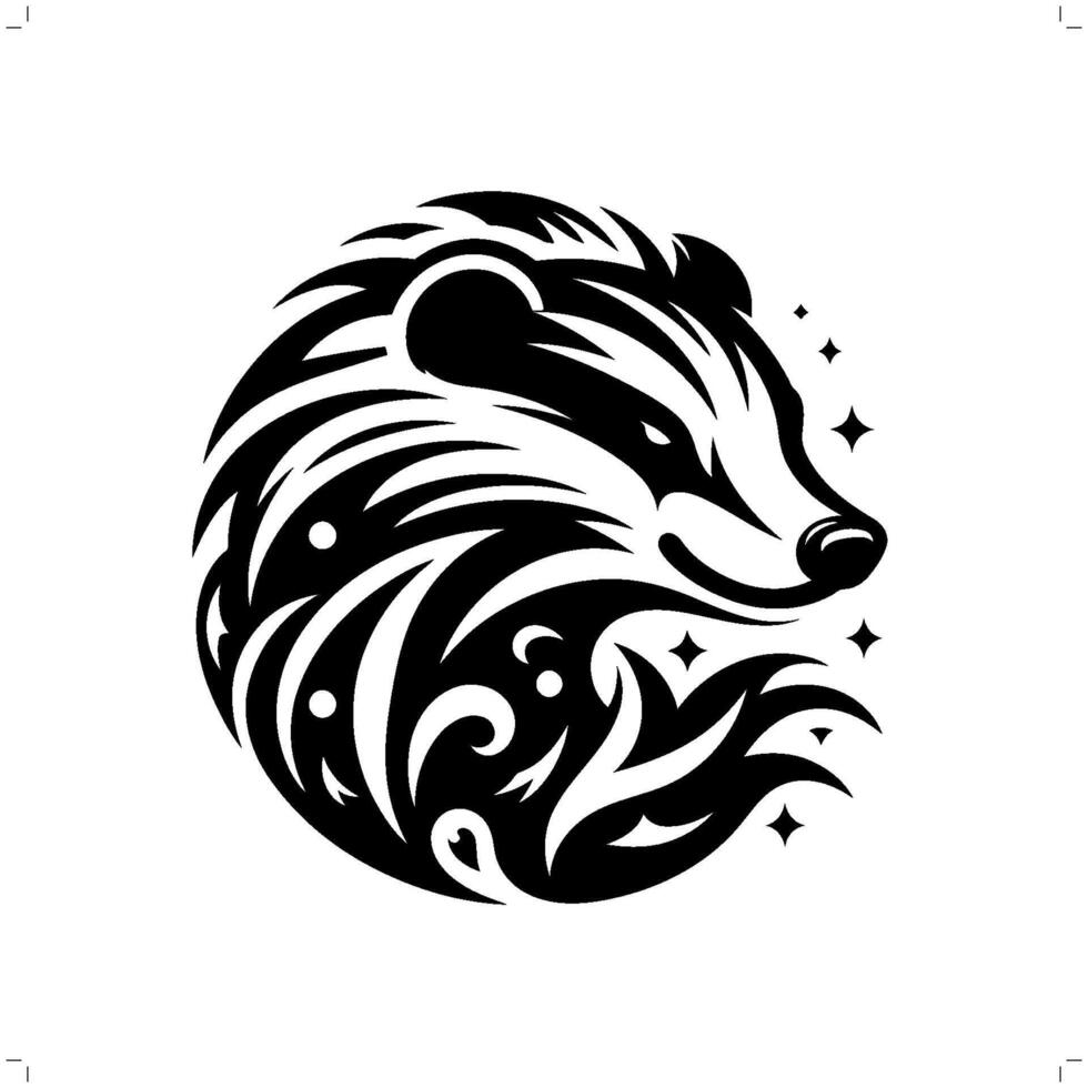 Badger in modern tribal tattoo, abstract line art of animals, minimalist contour. vector