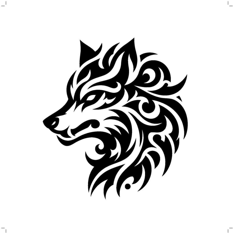 Wolf in modern tribal tattoo, abstract line art of animals, minimalist contour. vector