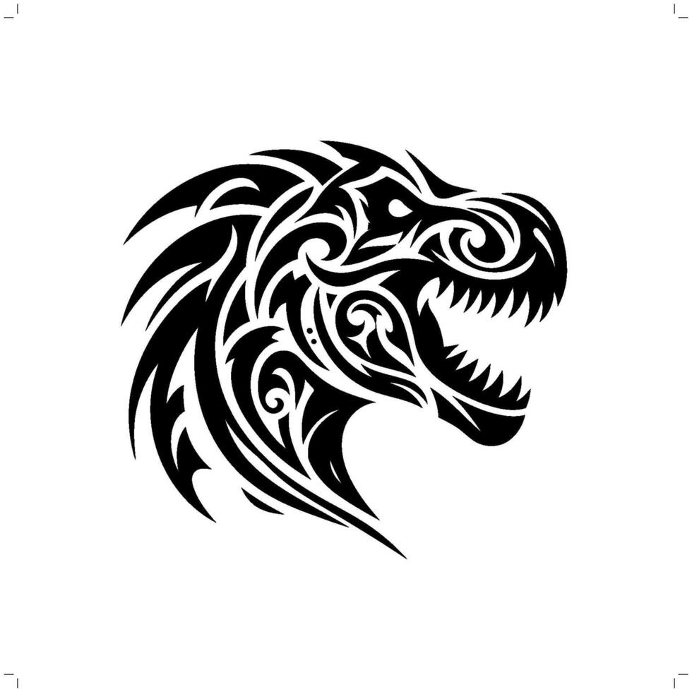 tyranosaurus in modern tribal tattoo, abstract line art of people, minimalist contour. vector