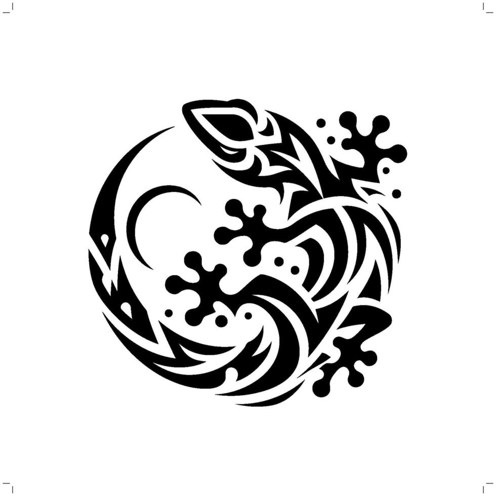 Gecko in modern tribal tattoo, abstract line art of animals, minimalist contour. vector