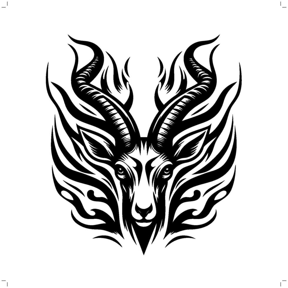 Antelope in modern tribal tattoo, abstract line art of animals, minimalist contour. vector