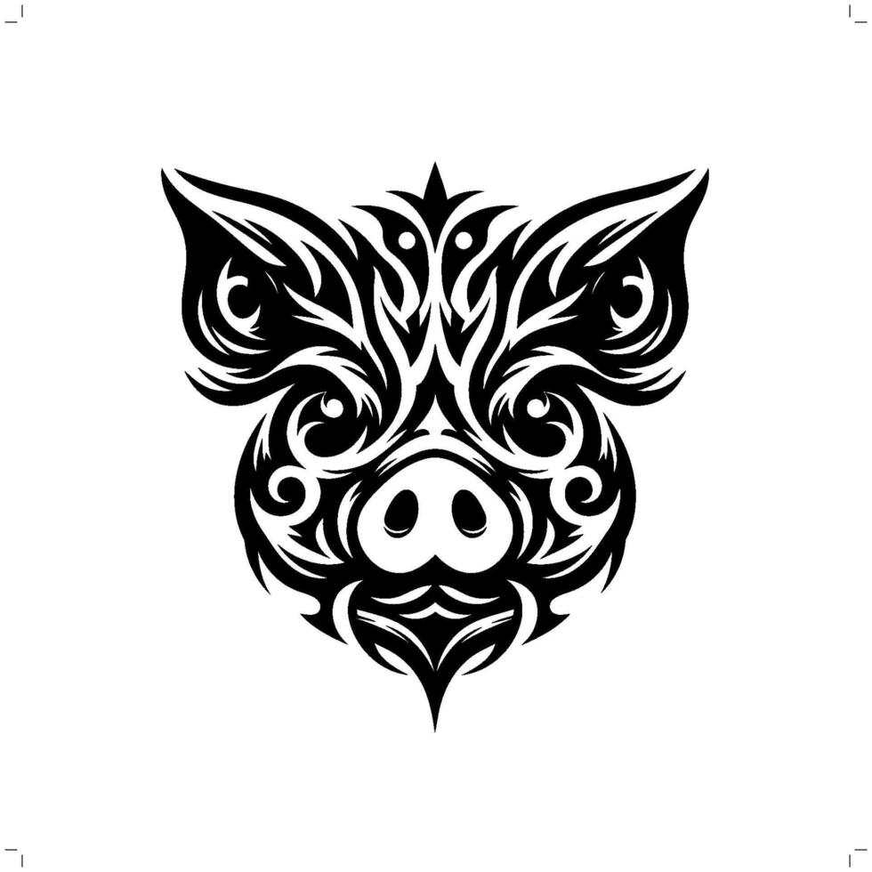pig in modern tribal tattoo, abstract line art of animals, minimalist contour. vector