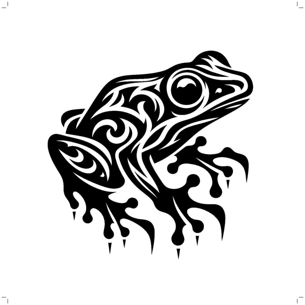 sapo, rana en moderno tribal tatuaje, resumen línea Arte de animales, minimalista contorno. vector